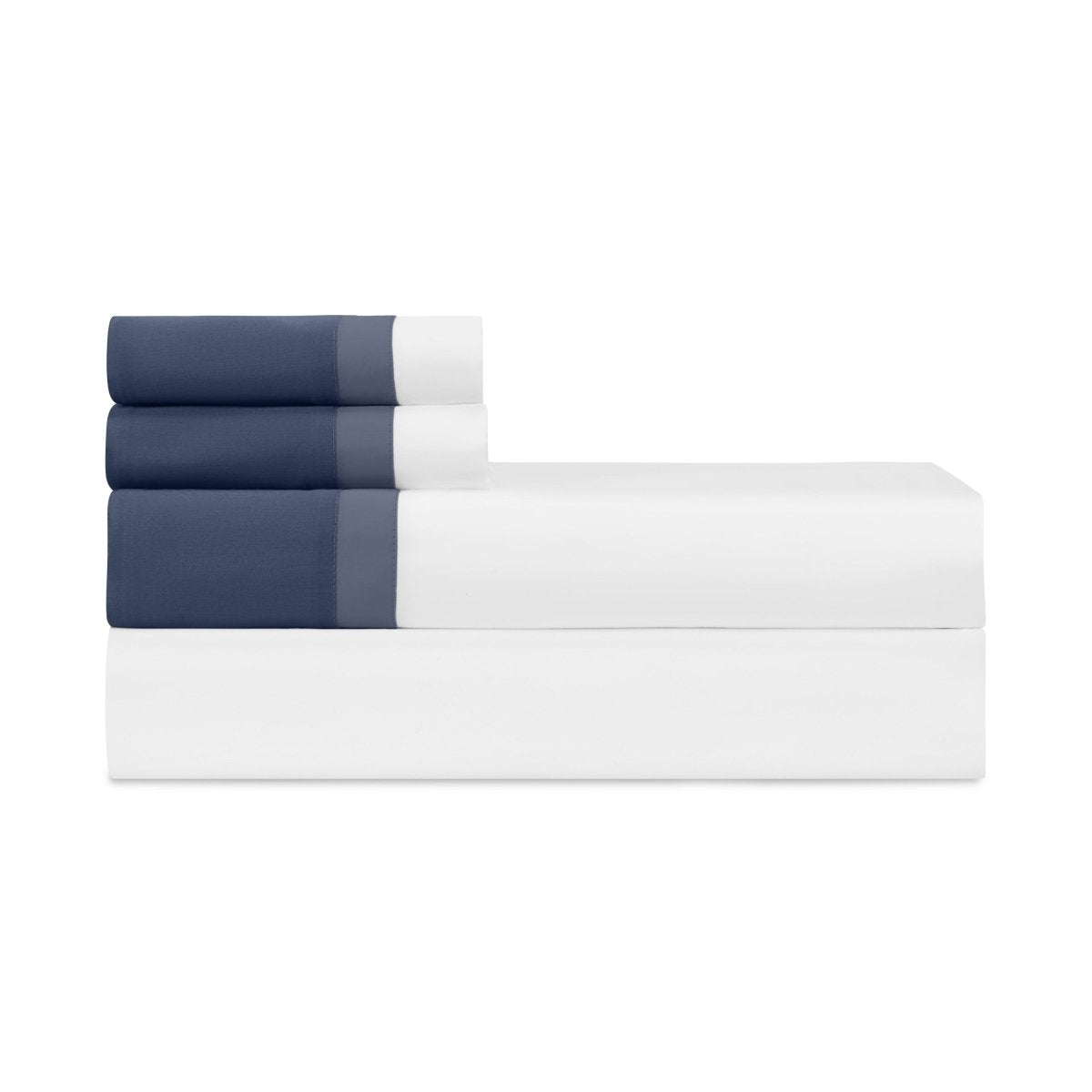 BORDERS KING PILLOWCASES - WHITE / STONE BLUE / NAVY BLUE