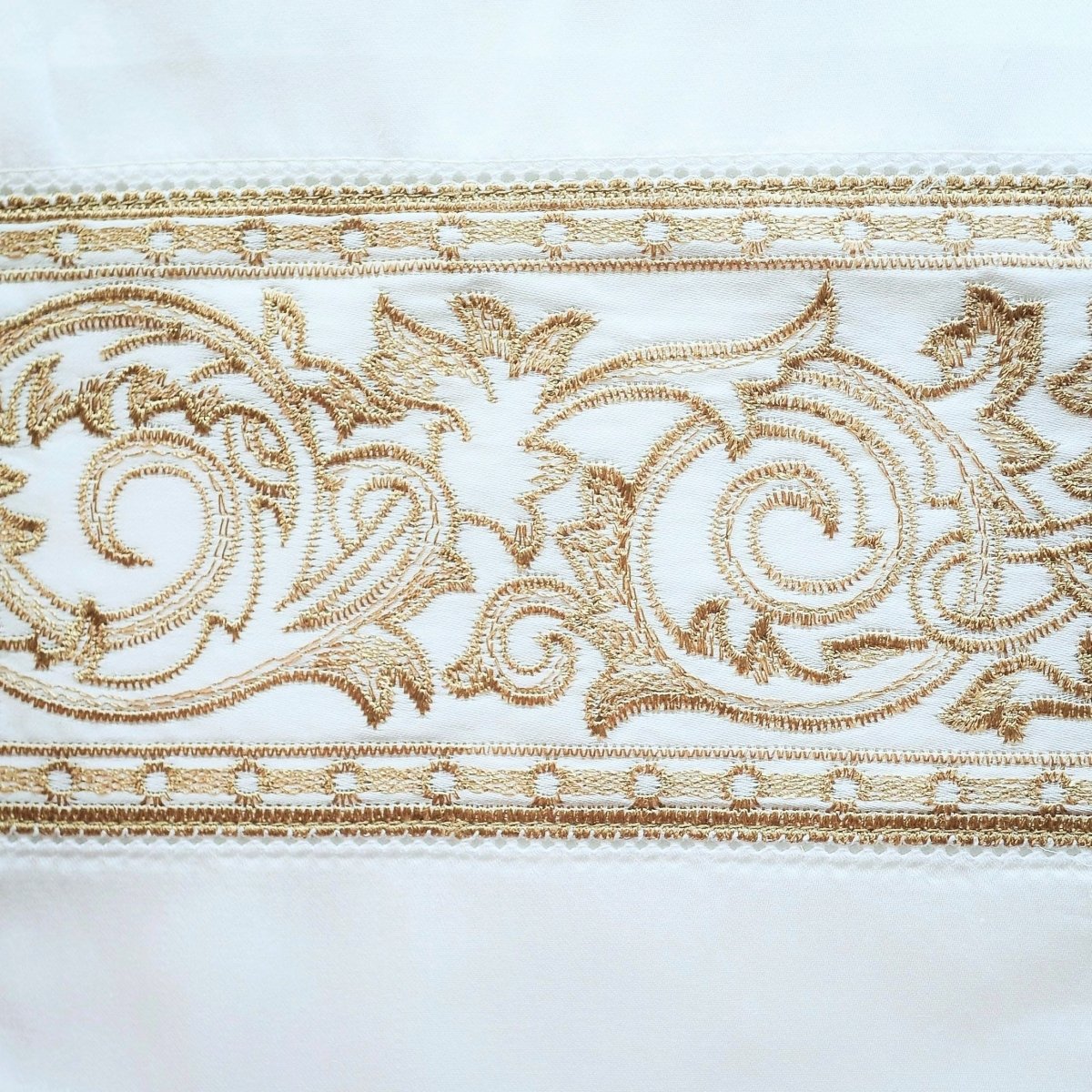White and Olive Gold Swatch - Paris Bedding by Home Treasures at Fig Linens and Home