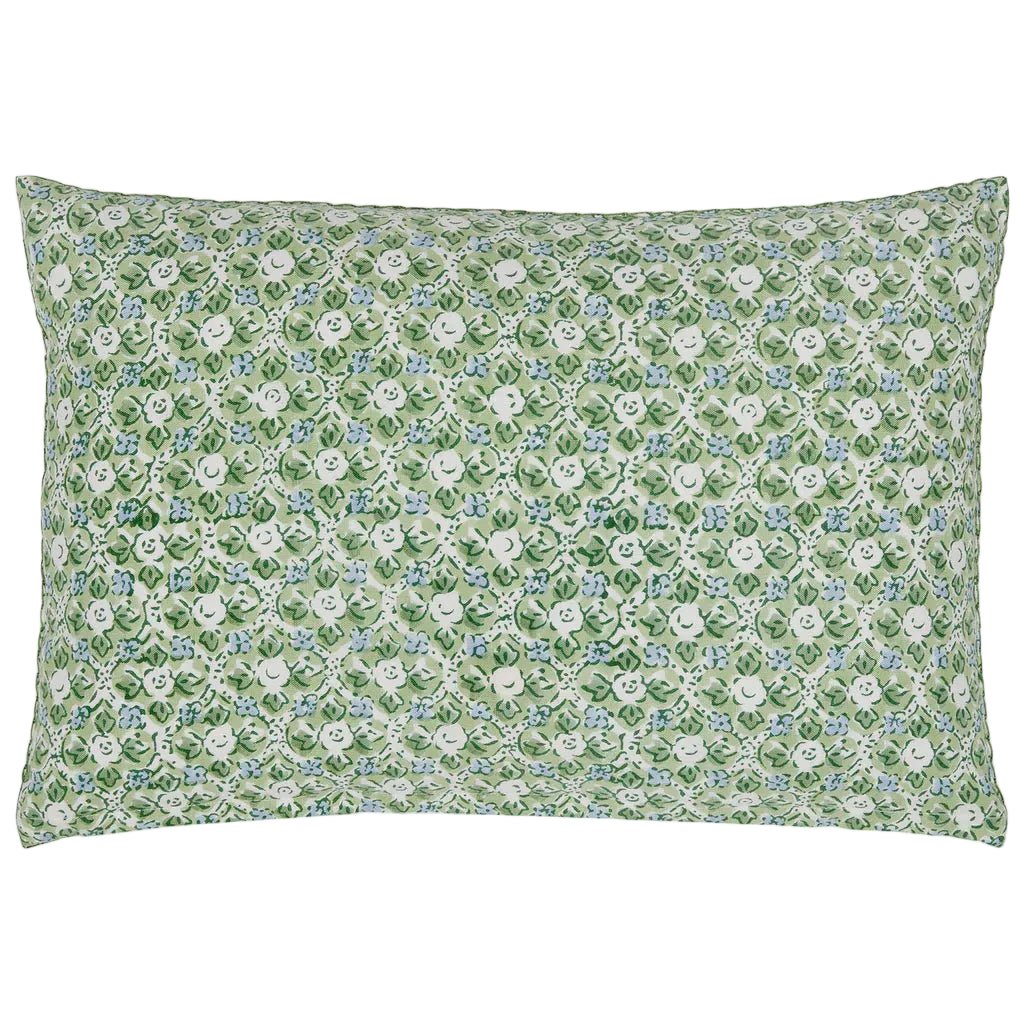 John Robshaw Ankur Mirrored Green Lumbar Pillow at Fig Linens and Home - Back View
