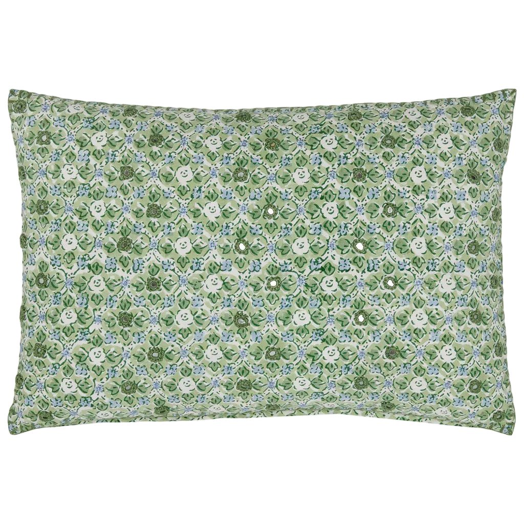 John Robshaw Ankur Mirrored Green Lumbar Pillow at Fig Linens and Home - Front View