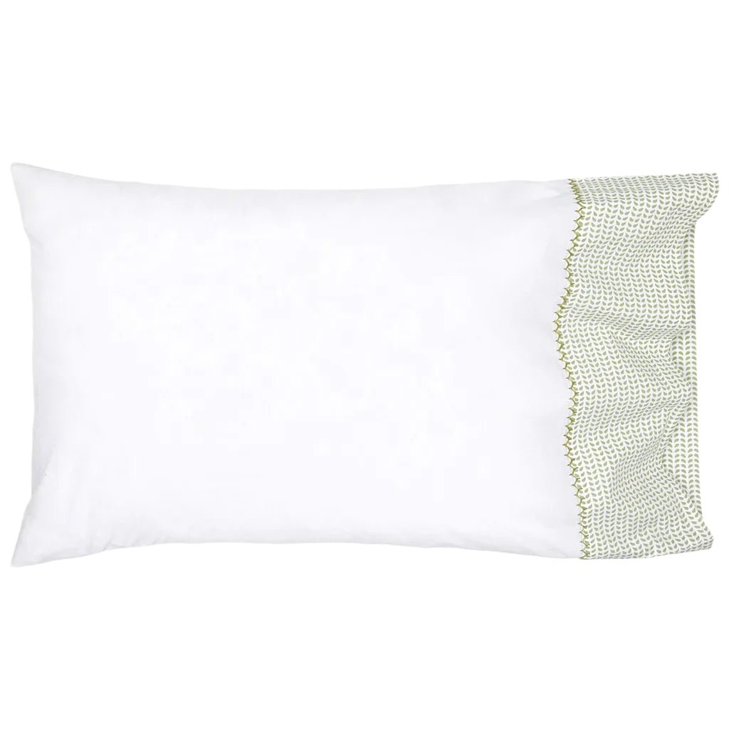 Cinde Cuff Sage Pillowcases | John Robshaw Textiles Organic Cotton Bedding at Fig Linens and Home