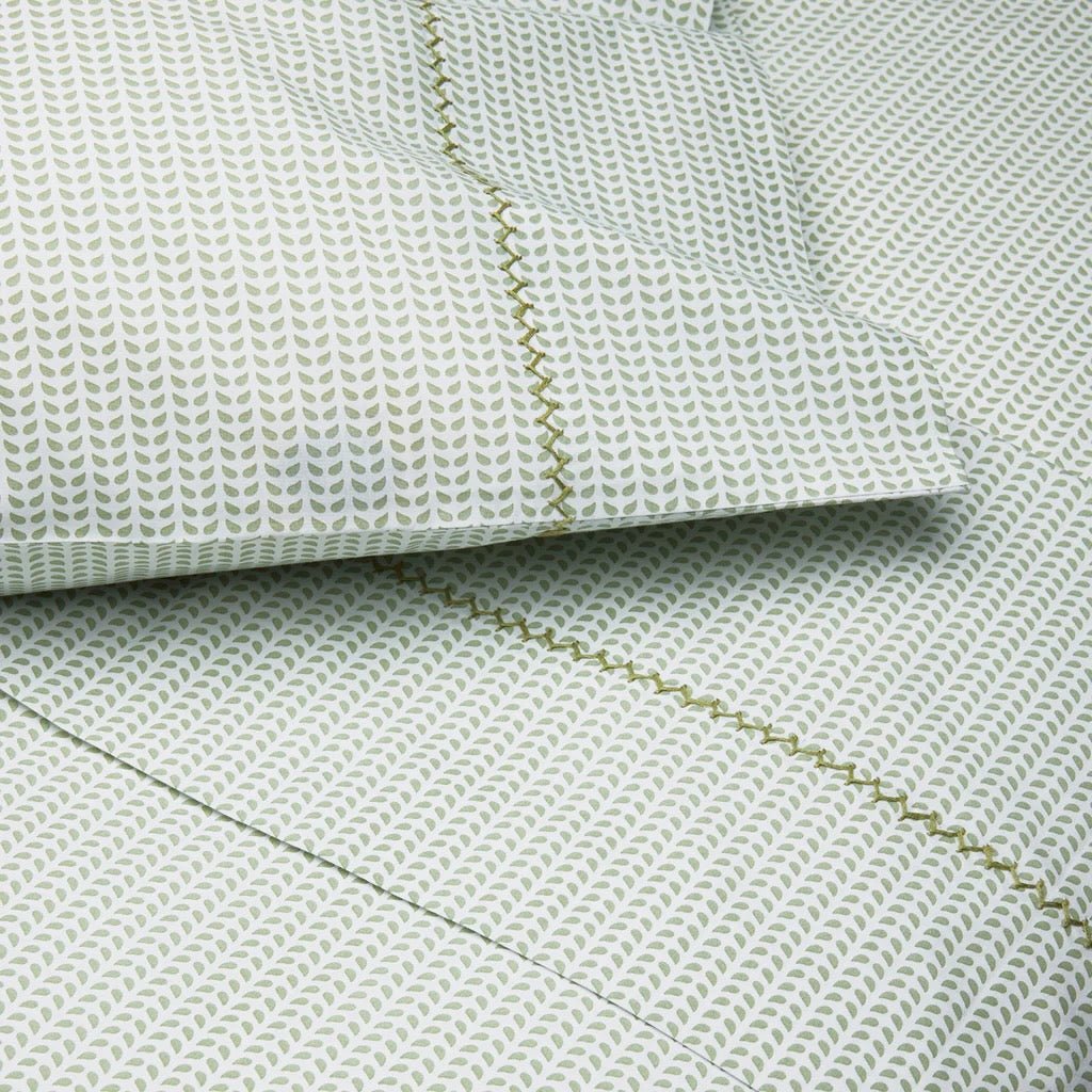 Cinde Sage Green Organic Cotton Sheets by John Robshaw at Fig Linens and Home