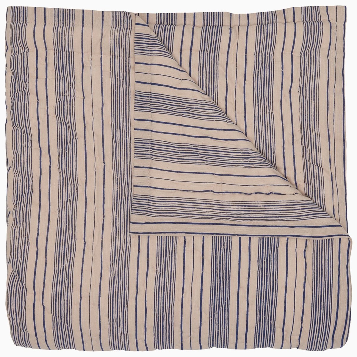 Darika Indigo Quilt by John Robshaw at Fig Linens and Home - Striped Cotton Quilt