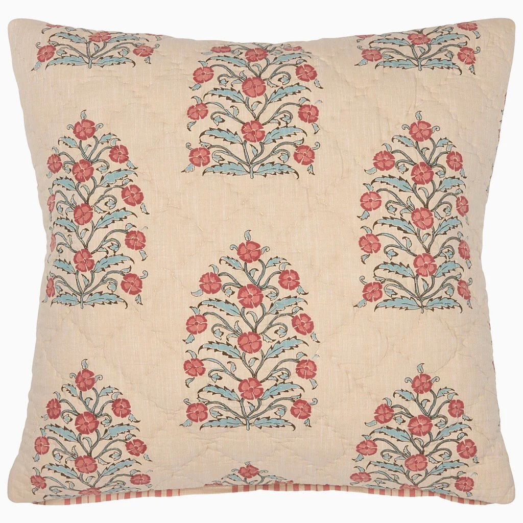 Euro Square Sham Front - John Robshaw Misha Azalea Cotton Chambray Quilted Bedding