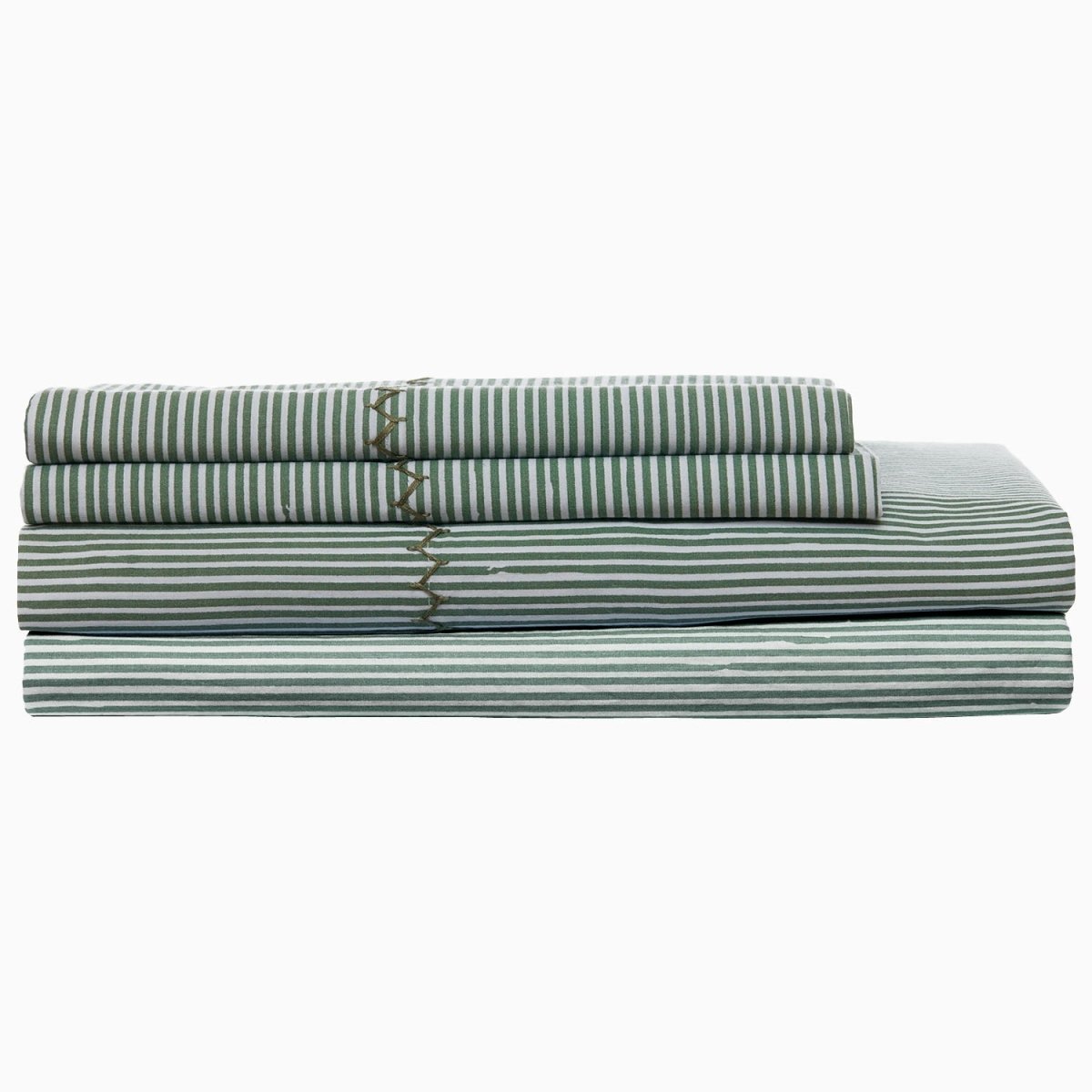 Nandi Dark Sage Organic Sheet Set by John Robshaw at Fig Linens and Home - 2