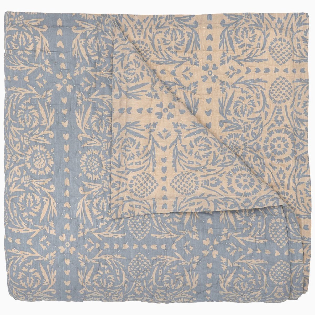 Quilted Coverlet - John Robshaw Raisa Slate Cotton Chambray Reversible Quilts at Fig Linens and Home