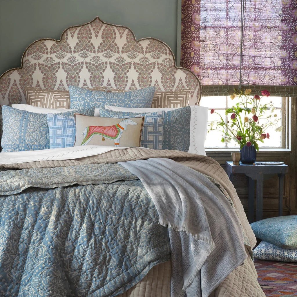 Raisa Slate Cotton Chambray Reversible Quilts by John Robshaw at Fig Linens and Home - Lifestyle 2