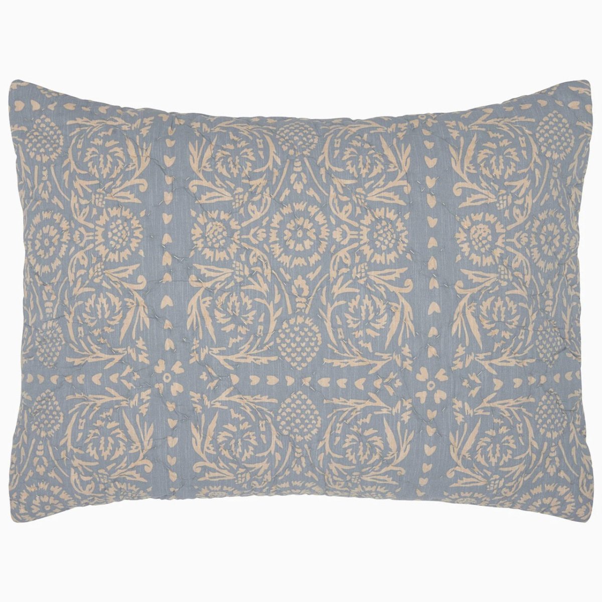 Pillow Sham Front - John Robshaw Raisa Slate Cotton Chambray Reversible Quilted Bedding