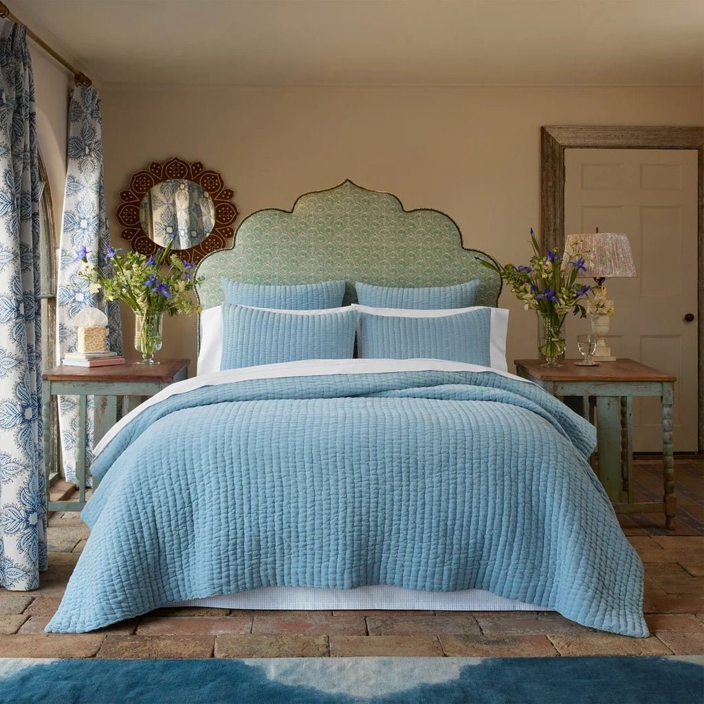 Velvet Light Indigo Quilt | John Robshaw Textiles Bedding - Velvet Blankets at Fig Linens and Home
