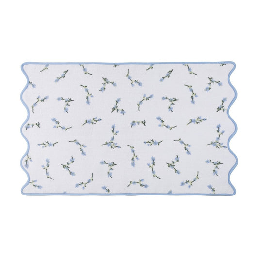 Floral Scallop Bath Mat by Kassatex in Cornflower Blue at Fig Linens and Home