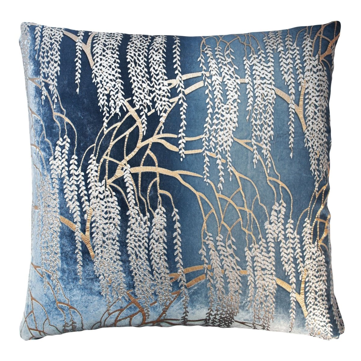 Denim Willow Metallic Velvet Pillow by Kevin O'Brien Studio at Fig Linens and Home - Square