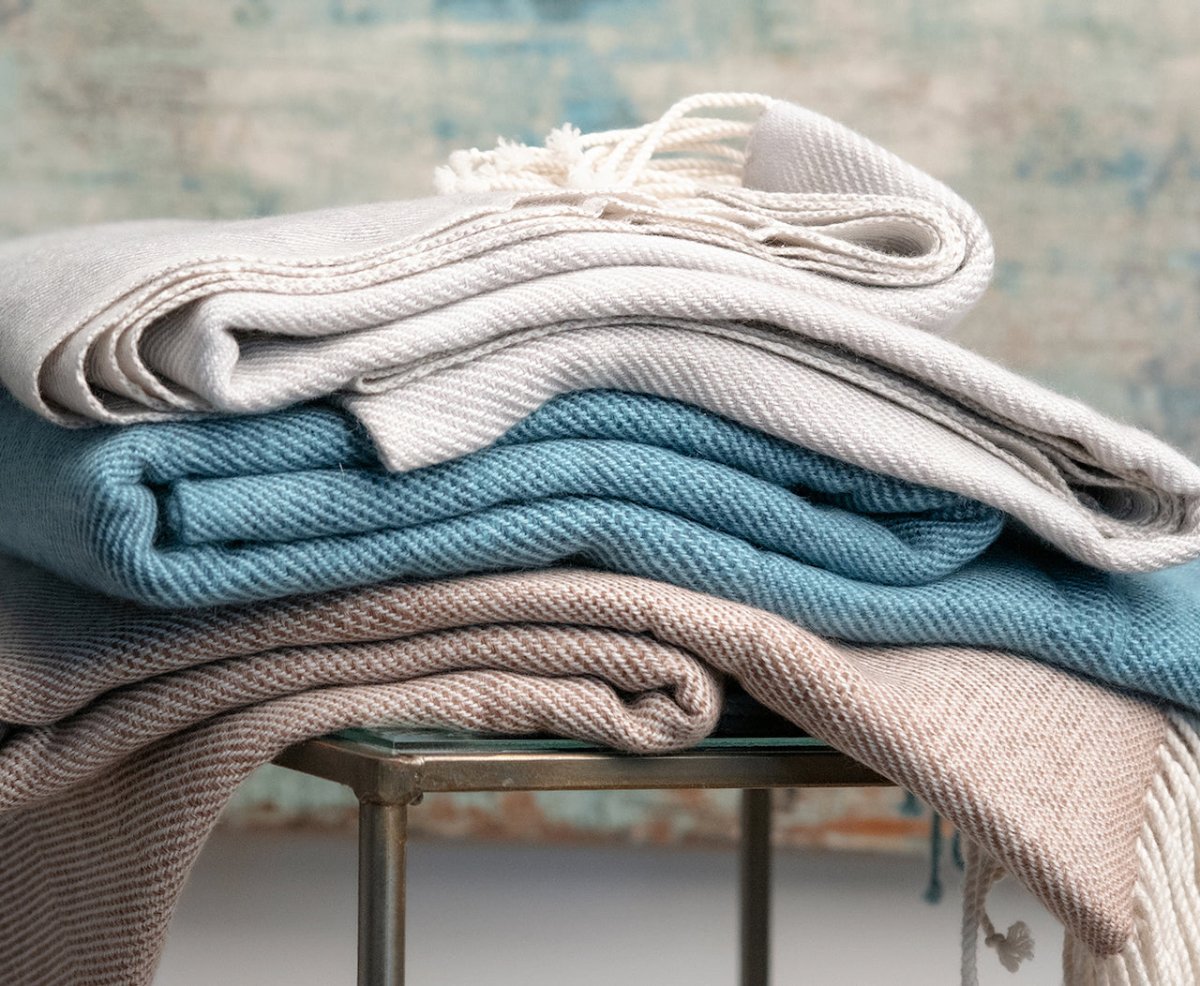 Stripe Cashmere Throw Blanket | Kevin O'Brien at Fig Linens and Home - View 1