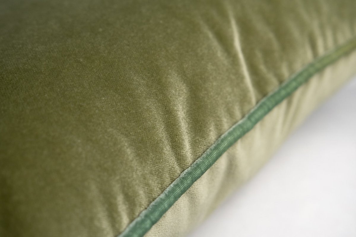 Tranquility Velvet Performance Pillows Scallion Kevin O'Brien Detail of Piping