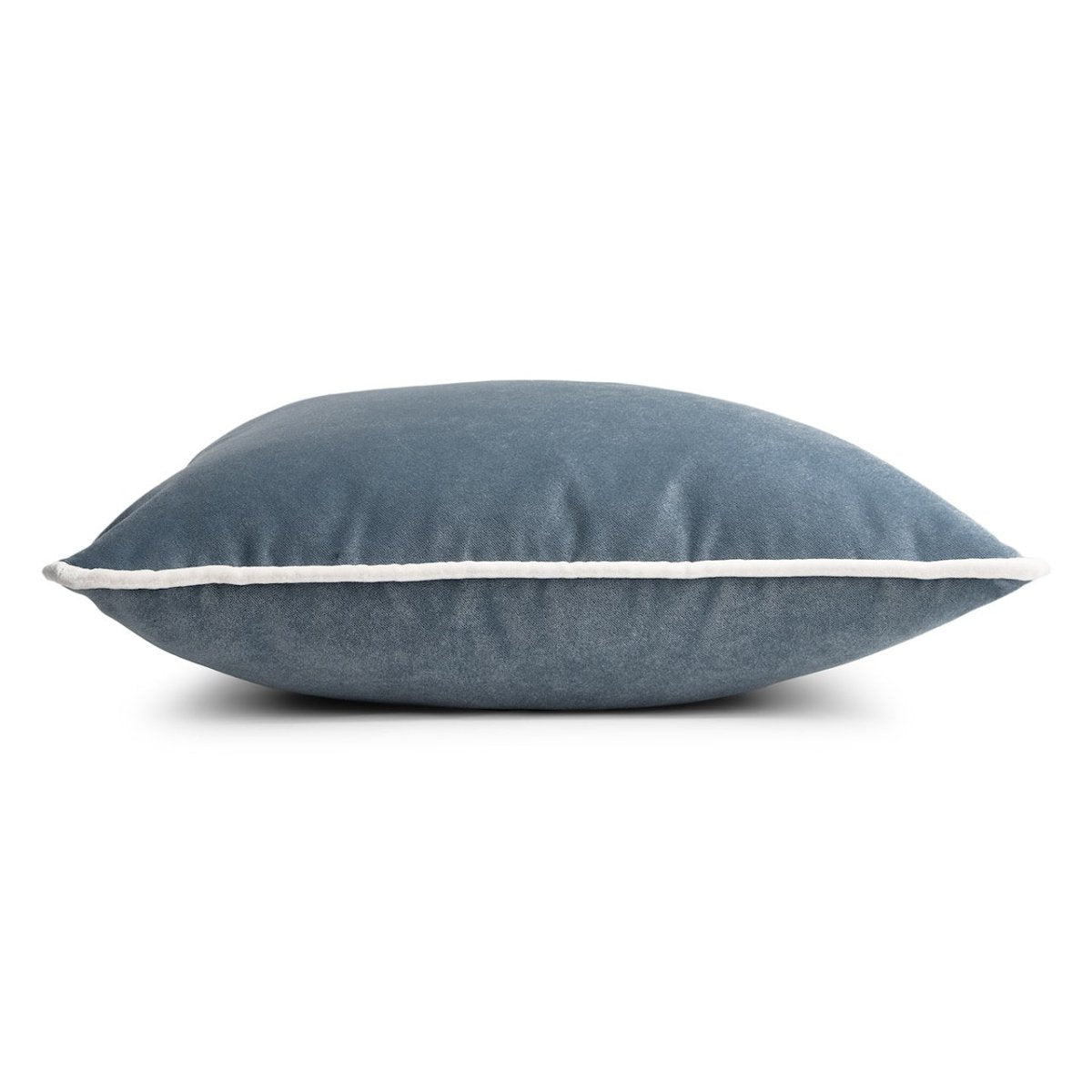 Tranquility Velvet Performance Pillows Sky Kevin O'Brien 20x20 Piping Detail