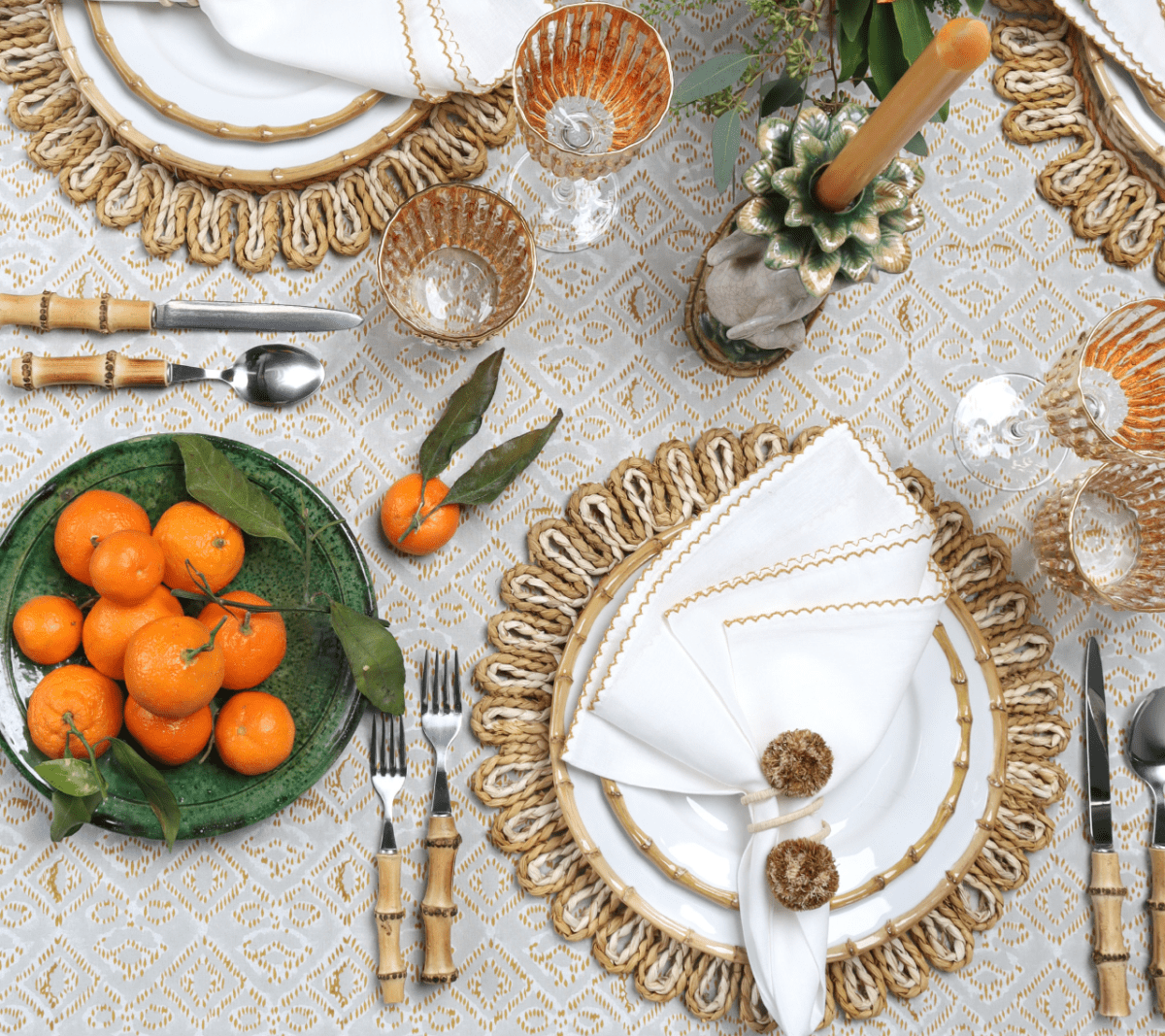 Lifestyle Photo - Alfresco Tablecloth in Natural & Gray by Kim Seybert at Fig Linens and Home