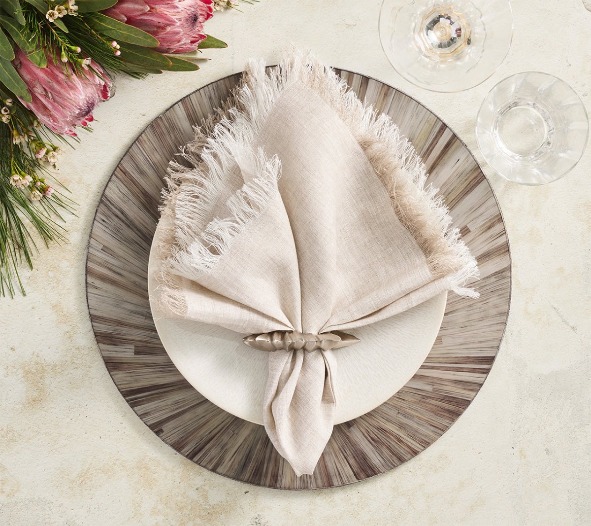 Aura Placemat in Gray, Set of 4 Kim Seybert at Fig Linens and Home - Round Placemats 3