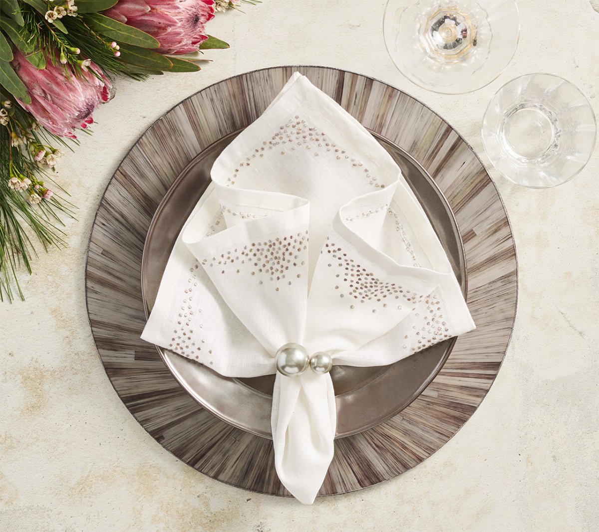 Aura Placemat in Gray, Set of 4 Kim Seybert at Fig Linens and Home - Round Placemats 6