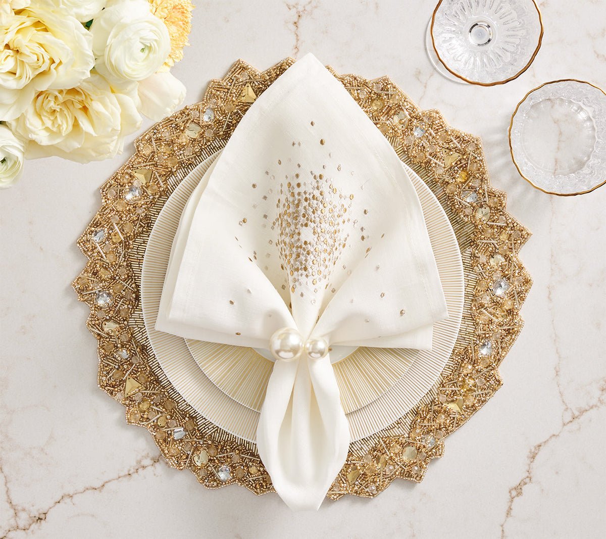 Aurelia Placemat in Champagne & Crystal, Set of 2 Kim Seybert at Fig Linens and Home 3