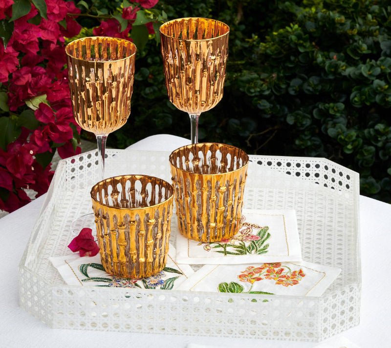 Bamboo Tumbler in Gold Set of 4 by Kim Seybert | 24K Gold Detail on Glass at Fig Linens and Home 5