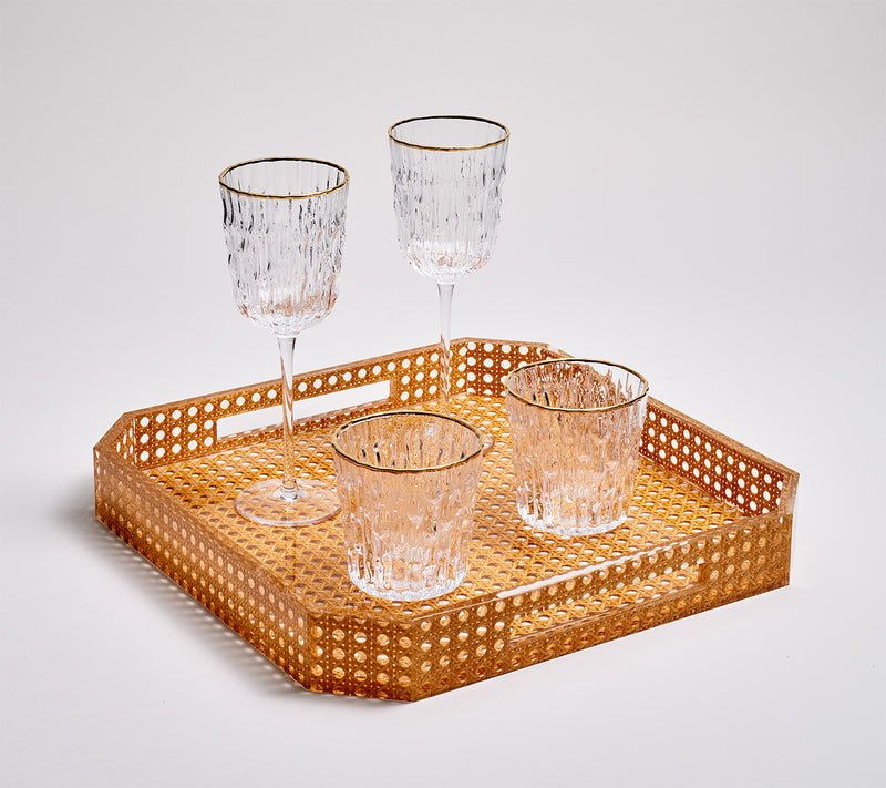 Bamboo Wine Glasses in Clear & Gold Set of 4 by Kim Seybert at Fig Linens and Home - View 3