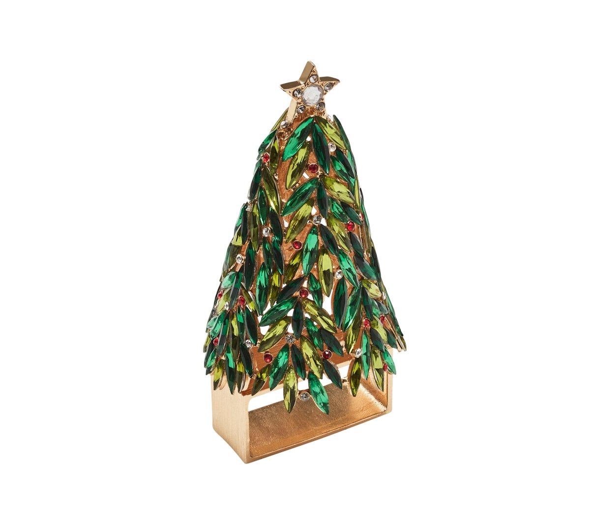 Bejeweled Xmas Napkin Ring in Red, Green & Gold, Set of 4 in a Gift Box Kim Seybert