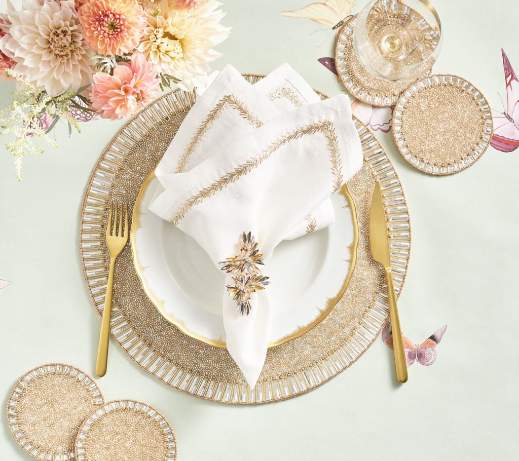 Bevel Placemat in Gold & Silver Set of 4 by Kim Seybert at Fig Linens and Home - Lifestyle 2