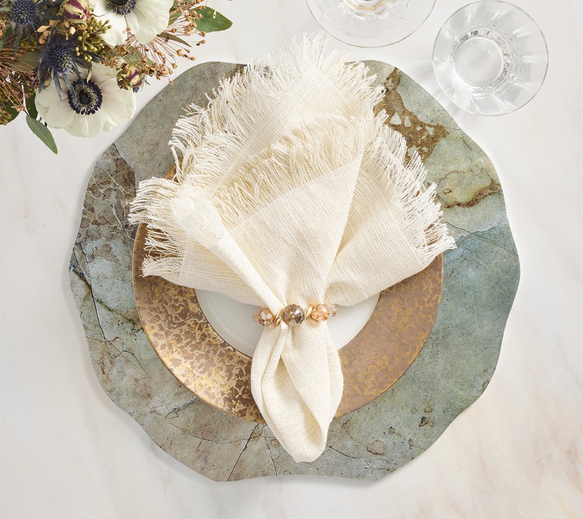 Borealis Napkin Ring in Iridescent & Champagne, Set of 4 Kim Seybert at Fig Linens and Home 2