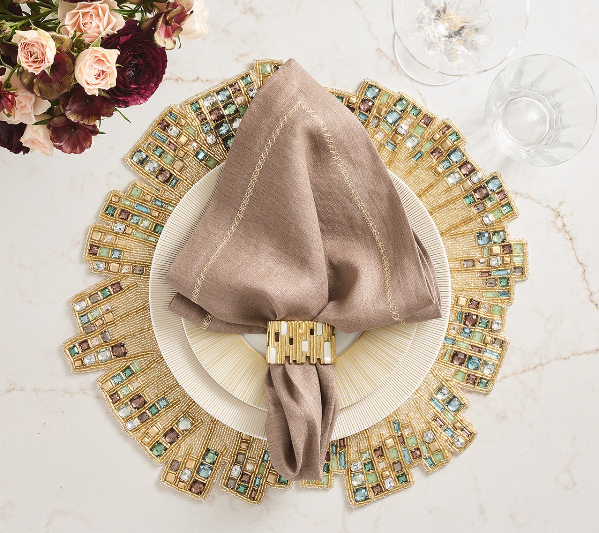 Borealis Placemat in Gold/Multi, Set of 2 Kim Seybert at Fig Linens and Home 7