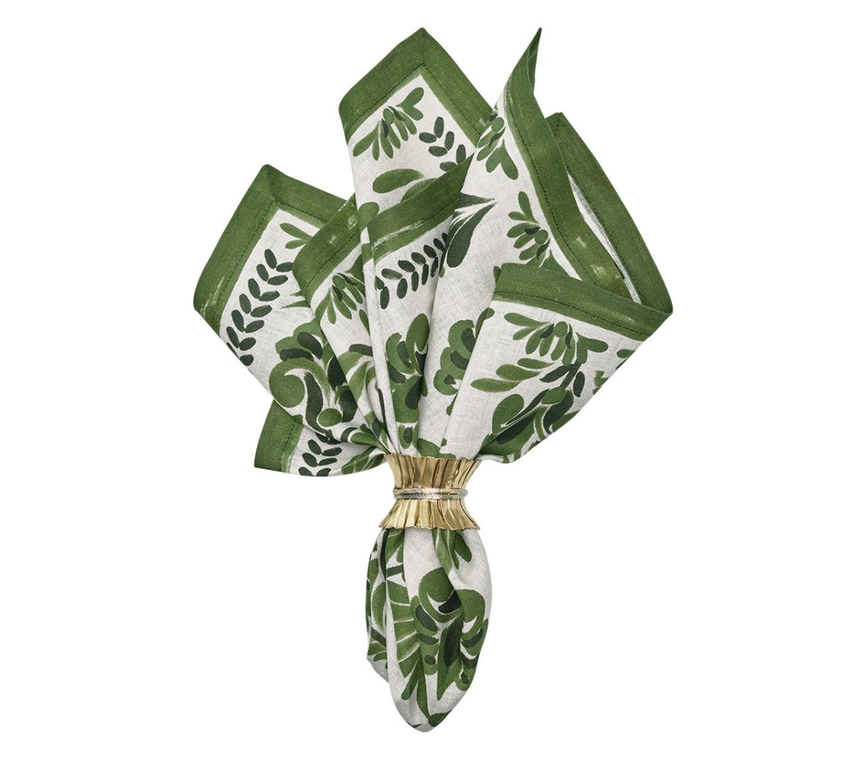 Botanica Napkin in Ivory & Green, Set of 4 by Kim Seybert Ivory/Green 21"L x 21"W x 0.1"H at FIG LINENS AND HOME 1