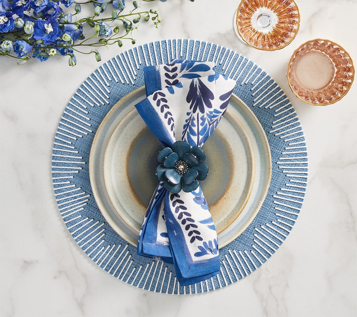 Botanica Napkin in Ivory & Navy, Set of 4 by Kim Seybert at Fig Linens and Home - Lifestyle Photo