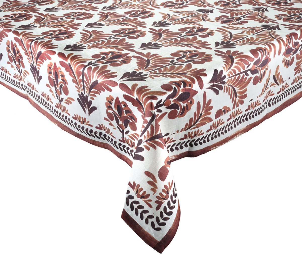 Botanica Tablecloth in Ivory & Brown by Kim Seybert Ivory/Brown 126"L x 54"W x 0.1"H at FIG LINENS AND HOME 1