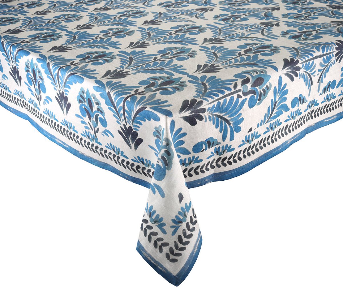 Botanica Tablecloth in Ivory & Navy by Kim Seybert Ivory/Navy 126"L x 54"W x 0.1"H at FIG LINENS AND HOME 1