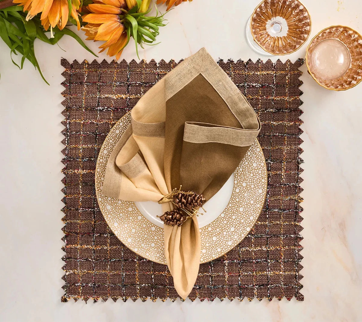 Boucle Brown/Multi Placemat Detail 6 | Kim Seybert at Fig Linens and Home