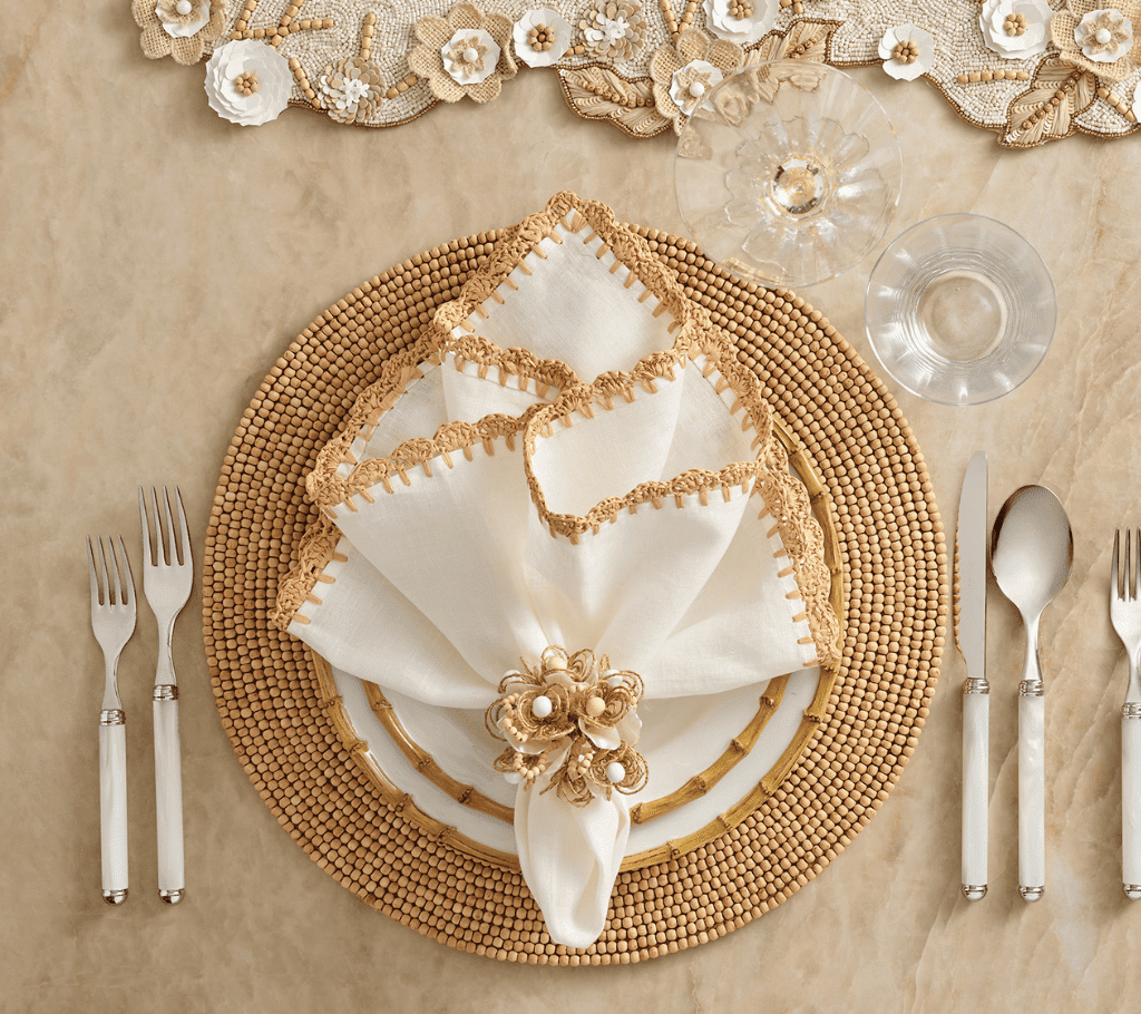 Kim Seybert Bramble Napkin Rings Ivory, Natural & Gold | Fig Linens and Home Lifestyle 3