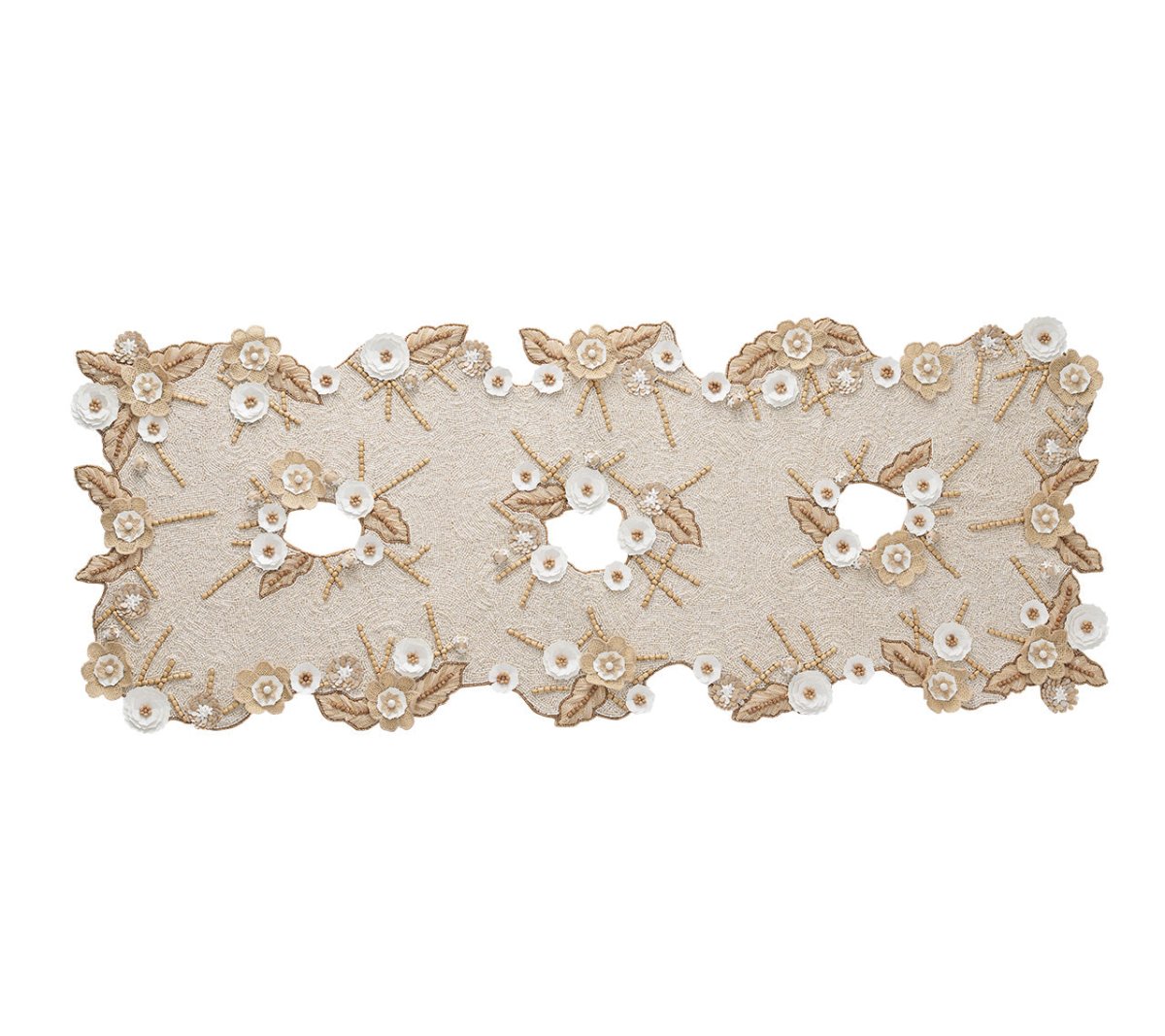 Kim Seybert Bramble Table Runner in Ivory, Natural & Gold at Fig Linens and Home 1