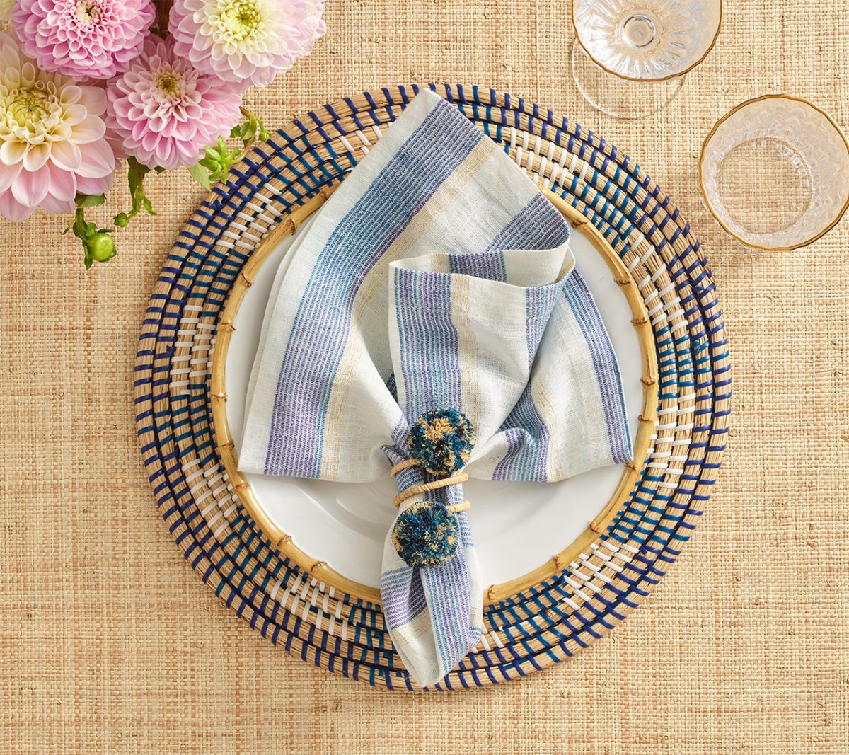 Broad Stripe Napkins in Blue & White by Kim Seybert at Fig Linens and Home 3