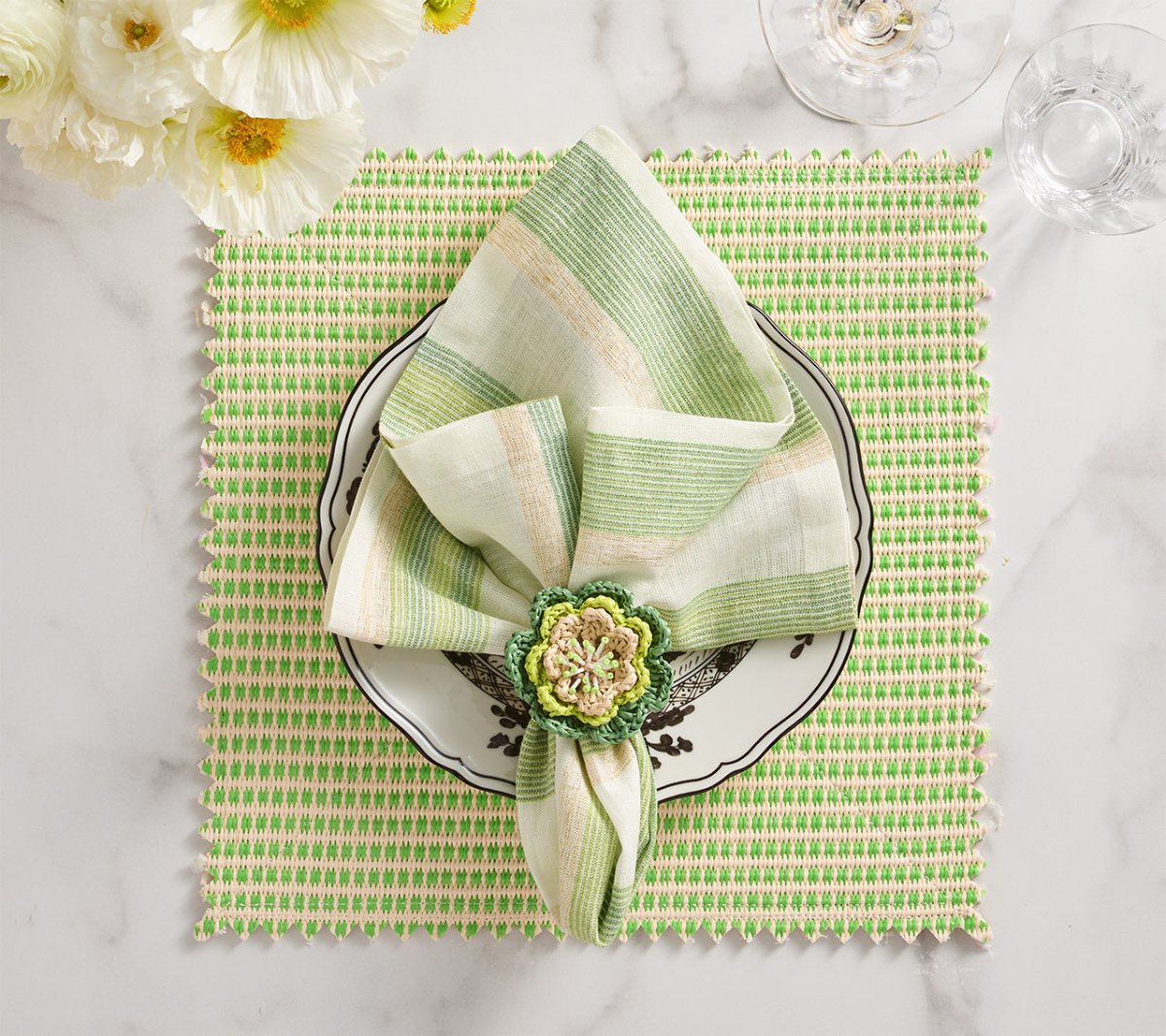 Broad Stripe Napkins in Green & White by Kim Seybert at Fig Linens and Home - View 4