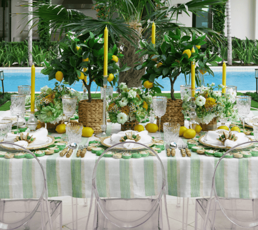 Broad Stripe Tablecloth in Green & White by Kim Seybert at Fig Linens and Home 3