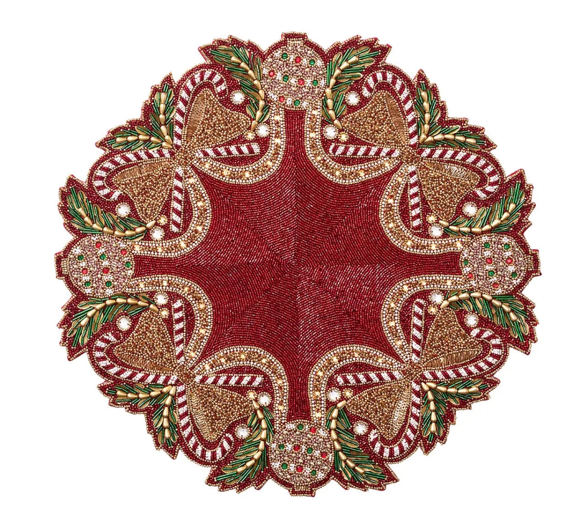 Candy Cane Bow Red/Green/Gold Placemat | Kim Seybert at Fig Linens and Home