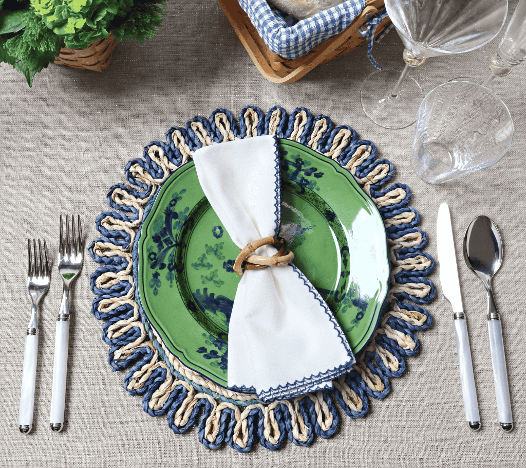 Casbah Placemat in Natural & Blue Set of 4 by Kim Seybert at Fig Linens and Home - View 3