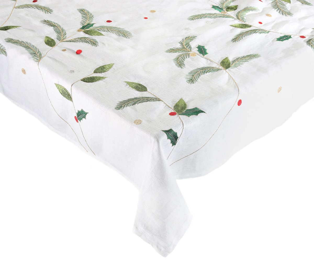 Christmas Carol Tablecloth White, Red & Green | Holiday Table Linens at Fig Linens and Home 1