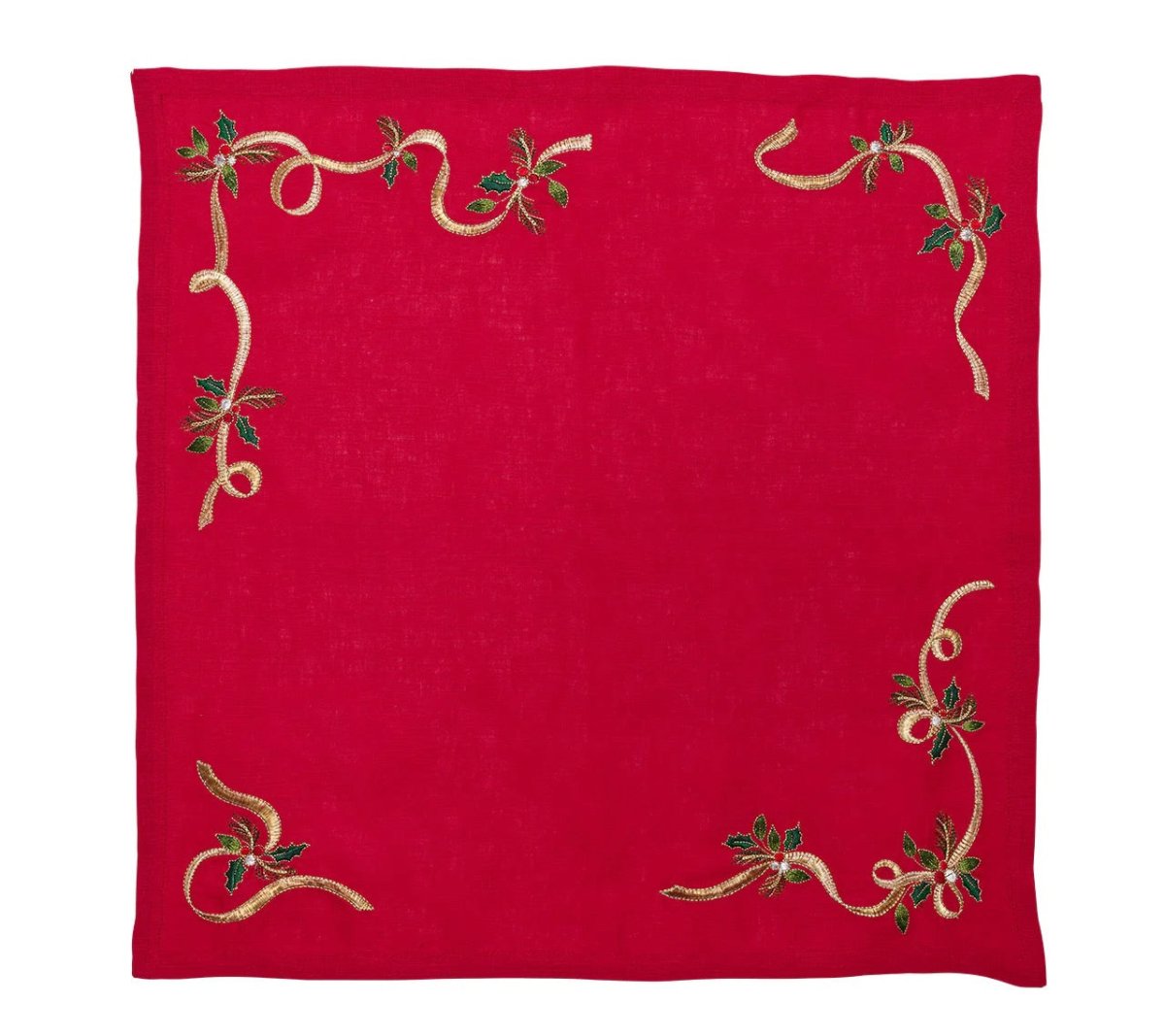 Christmas Napkin in Ribbons Red, Green & Gold - Kim Seybert Holiday Napkins at Fig Linens and Home 2