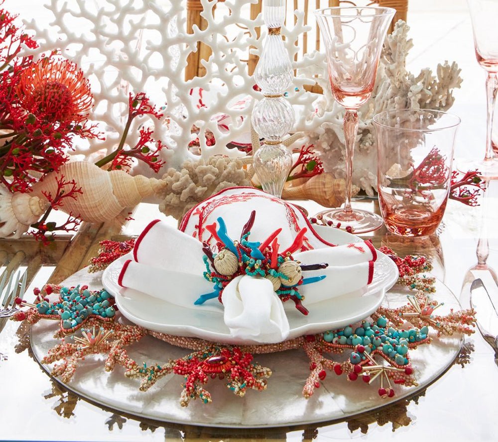 Coral Charm Charger in Turqouise Coral & Gold Set of 2 by Kim Seybert at Fig Linens and Home 4