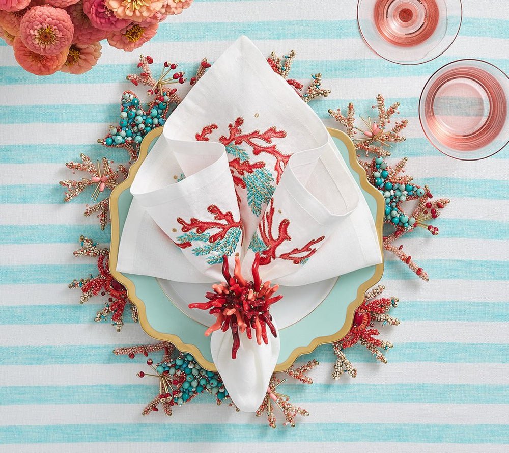 Coral Charm Charger in Turqouise Coral & Gold Set of 2 by Kim Seybert at Fig Linens and Home 2
