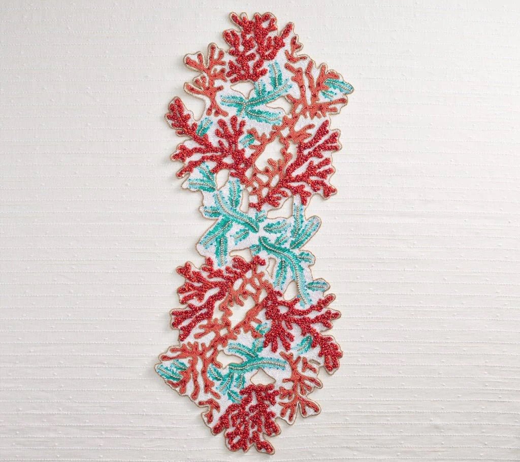 Coral Spray Table Runner in Coral & Turquoise by Kim Seybert at Fig Linens and Home 3