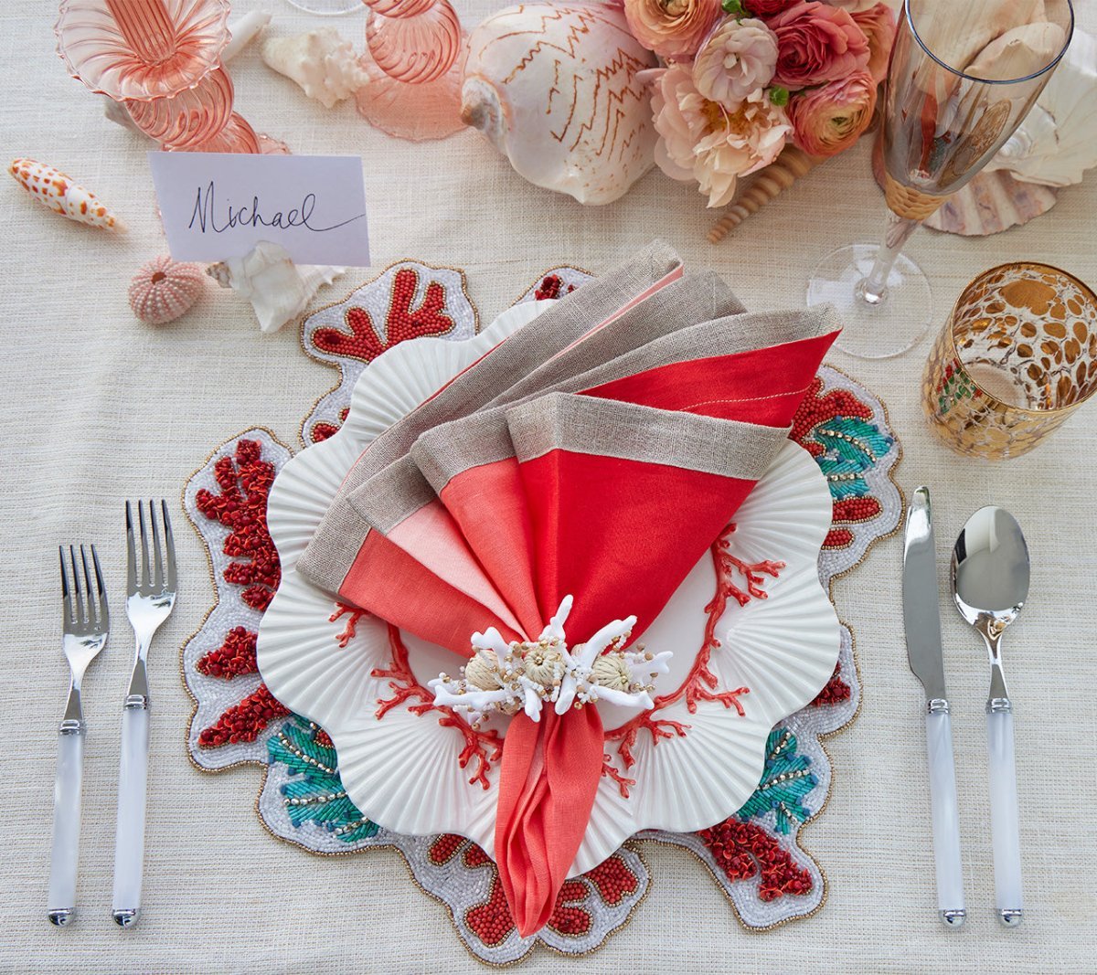 Dip Dye Napkin in Coral & Salmon Set of 4 by Kim Seybert 1