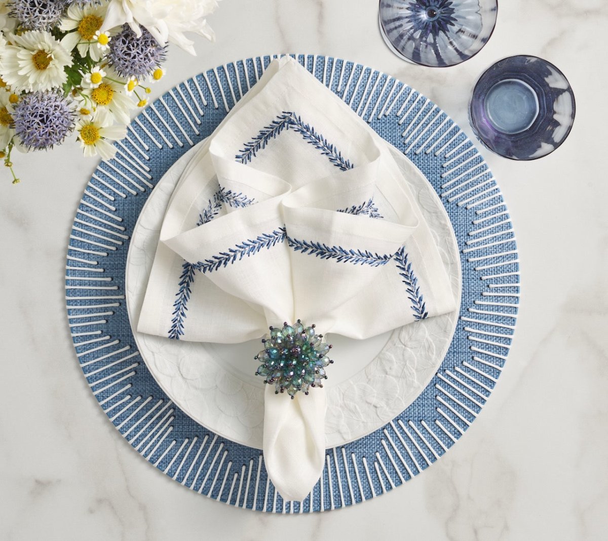 Dream Weaver Round Placemat in Blue & White | Kim Seybert Table Linens at Fig Linens and Home 6
