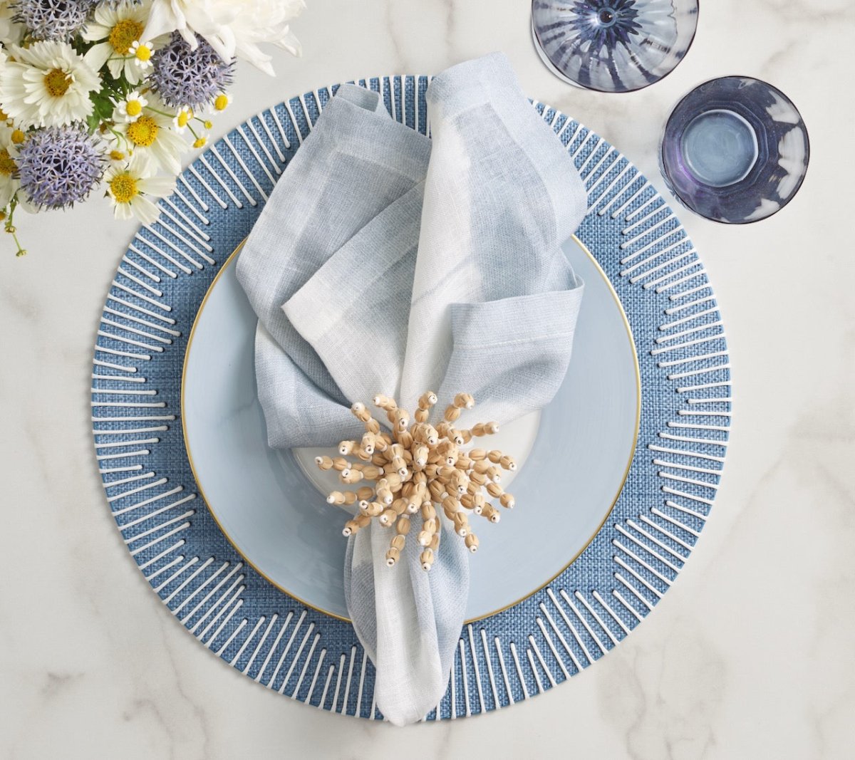 Dream Weaver Round Placemat in Blue & White | Kim Seybert Table Linens at Fig Linens and Home 2