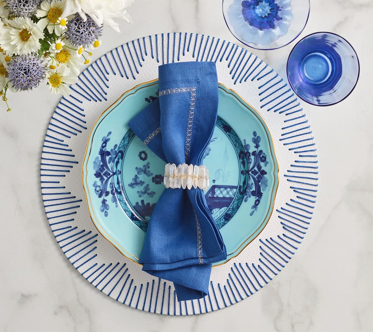 Dream Weaver Placemat in White & Blue Set of 4 by Kim Seybert at Fig Linens and Home 3