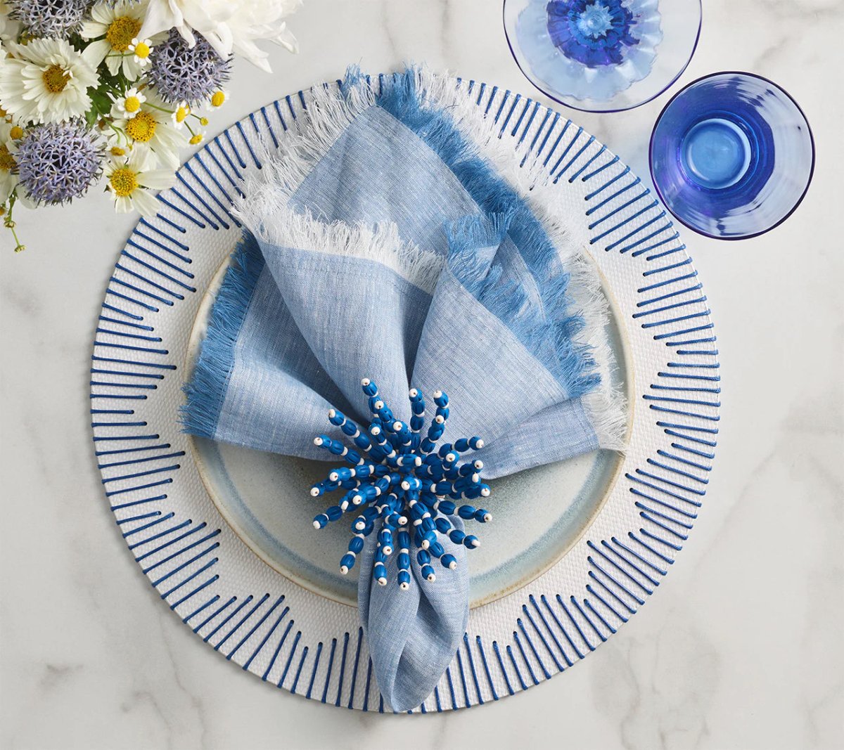 Dream Weaver Placemat in White & Blue Set of 4 by Kim Seybert at Fig Linens and Home 4